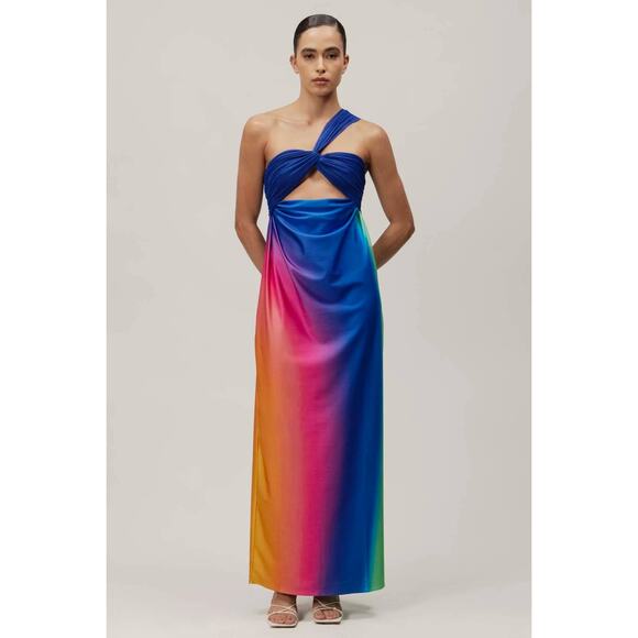 NWT BAOBAB Multicolor Ombre One Shoulder Front Cutout Eliza Maxi Dress Size S - Picture 2 of 16